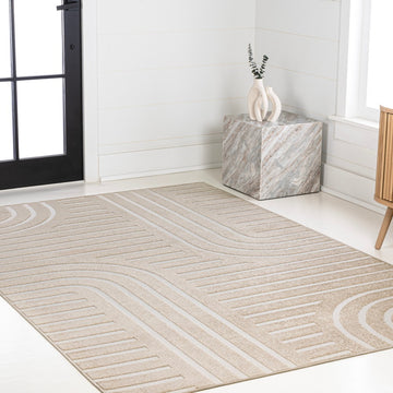 Anders High-Low MidCentury Modern Arch Stripe Two-Tone Indoor/Outdoor Area Rug